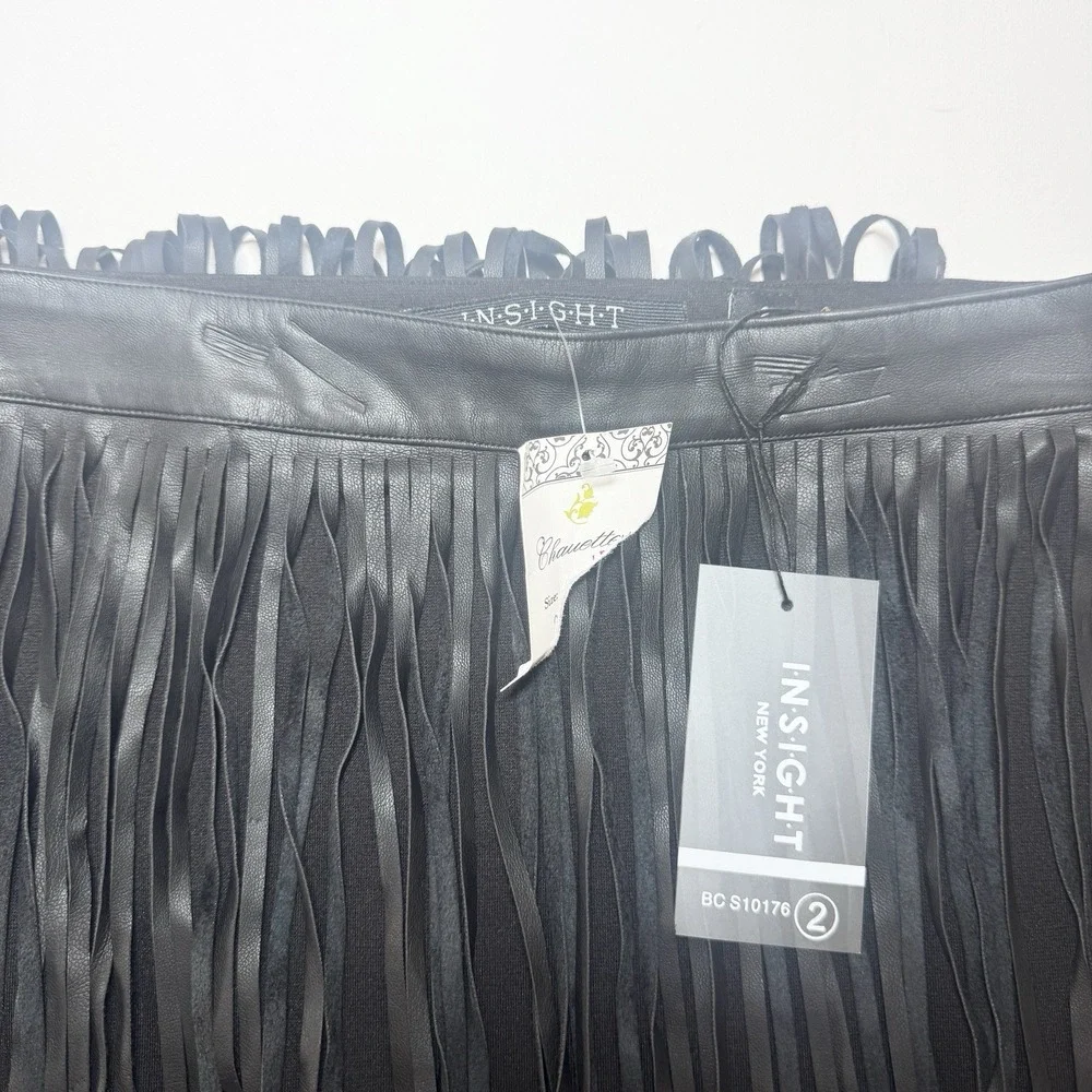 Womens Faux Leather Fringe Skirt Black Boho Western Festival Cowgirl Size 2 - Picture 7 of 9